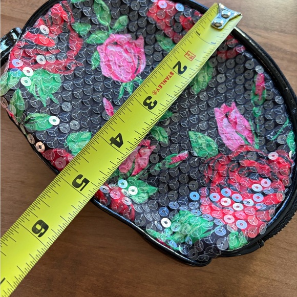 Betsey Johnson Black Rose Floral Sequin Cosmetic Pouch - Picture 5 of 6